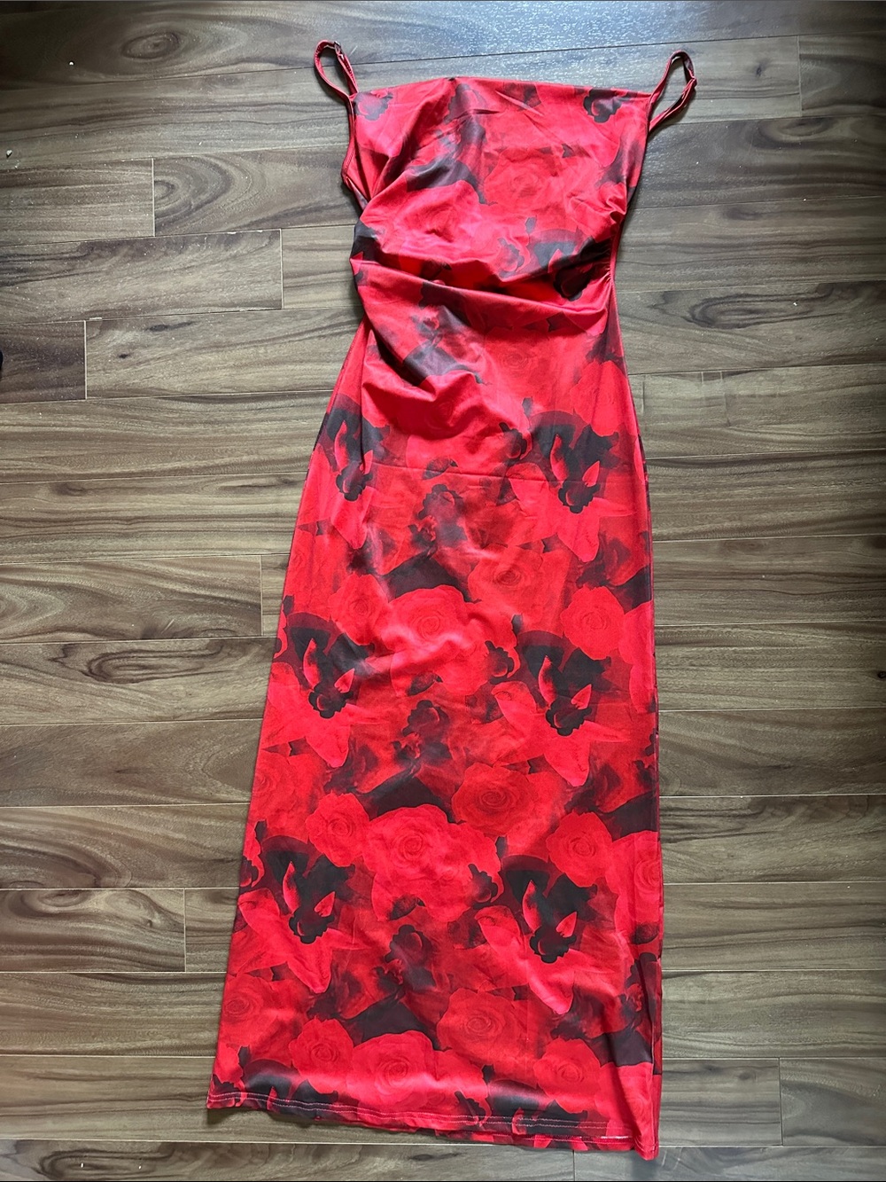SHEIN Red and Black Floral Slip Maxi Dress